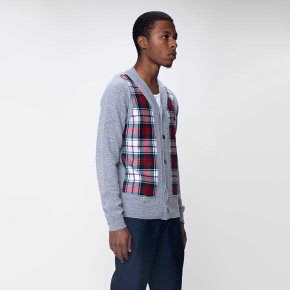 * MENS * Comme des Garcons Shirt Plaid Panel Cardigan, Size Medium - Picture 8 of 9